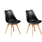 Beliani Ensemble de 2 chaises en plastique noir en faux cuir, pieds en bois clair, ensemble de salle à manger de style scandinave