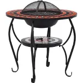 vidaXL Table de feu Mosaïque Céramique Terre cuite et blanc 68 cm