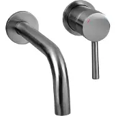 Differnz Muurkraan Gun Metal - Inbouw Wastafelkraan - Mengkraan Koud en Warm - Hendel Rechts