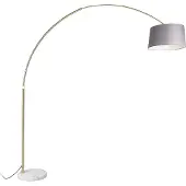QAZQA Lampe d'arc en laiton avec abat-jour en tissu gris et marbre gris 45 cm - XXL