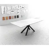 DELIFE Table-à-manger Edge 200x100cm Laminam céramique blanc pieds milieu croisé noir
