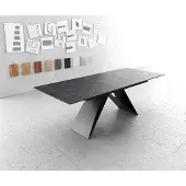 DELIFE Table-à-manger Edge 180-220x100cm Laminam céramique gris V-pieds milieu noir