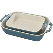 Staub Zestaw 2 prostokątnych półmisków ceramicznych STAUB 40511-924-0 - antyczny turkusowy
