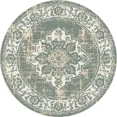 FRAAI Tapis rond vintage - Spring Medallion Vert/Crème | Ø 100 cm | Rond | Pile courte