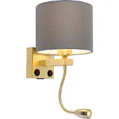 QAZQA Applique murale Art déco dorée avec USB et abat-jour gris - Brescia
