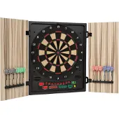 Klarfit OneConcept - Dartmaster 180, jeu de fléchettes électronique, tableau de fléchettes pouvant accueillir jusqu'à 8 joueurs, adversaire virtuel, affichage LED, 12 fléchettes, couleur beige