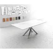 DELIFE Table-à-manger Edge 200x100cm Laminam céramique blanc pieds milieu croisé argent