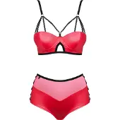 Obsessive Leatheria Ensemble Lingerie Rouge - Noir - L/XL