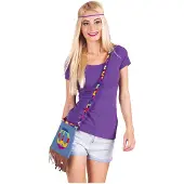 Boland Sac à bandoulière Peace - Sac hippie coloré avec franges 19x19 cm pour le carnaval