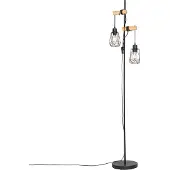 QAZQA Lampadaire rustique noir avec bois 2 lumières avec abat-jour - Dami Frame