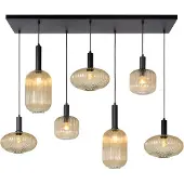 Lucide MALOTO 7xE27 40W lampe à suspension moderne noir abat-jour en verre cannelé irrégulier