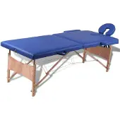 vidaXL Table de massage pliante 2 zones avec châssis en bois bleu