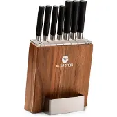 Klarstein Couteau Cuisine, Lot 7 Couteau de Cuisine Professionnel avec Bloc, Set Couteaux et Ustensiles de Cuisine en Acier Inoxydable, Kit Support Blocs Couteaux Professionnelle, Résistants Rayures