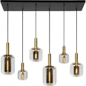 Lucide Lustre JOANET doré-nuances dorées-noir, 6 x E27 x 40 W, verre, dimensions : 218 x 130 x 41,5 cm, IP20,