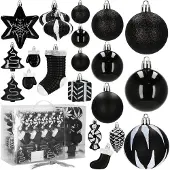 Springos Boules de sapin de Noël 77 pcs Décoration d'arbre de Noël Fête Incassables Ornements Cônes Bonbons Cadeaux Étoiles Sapins