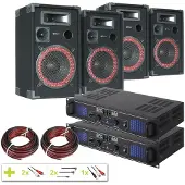 Mega -Soundset mit 4 Lautsprechern, 2 Verstärkern und Verbindungsmaterial., Haut-parleur PA, Noir