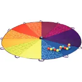 B. toys - Parachute pour enfants Woo-Hue - Parachute de jeu avec 15 balles colorées et 12 poignées - Tente à vent de 8 pieds - Jeux d'extérieur - Couleurs arc-en-ciel, 3 ans et +