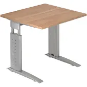 Hjh OFFICE PRO Bureau Série U | bac à câbles inclus | pied en C | hauteur réglable, Dimension plateau:80 x 80 cm, Couleur plateau:Noyer, Couleur piétement:Argent