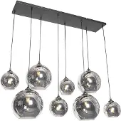 QAZQA Suspension Art Déco noire avec verre fumé 8 lumières - Sandra
