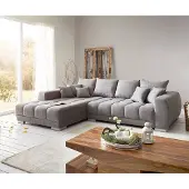 DELIFE Canapé-panoramique Josea 300x220 cm microfibre gris pierre Recamière à gauche