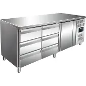 Saro Établi réfrigéré en acier inoxydable avec 1 porte et 6 tiroirs | 179,5 x 70 x 89/95 cm