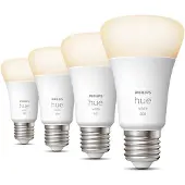 Philips Hue W 9W A60 E27 pack de 4 pièces Hue | Hue W 9W A60 E27 pack de 4 pièces | E27 | 9W | Blanc chaud 2700K | Bluetooth et Zigbee