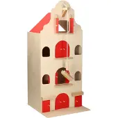 Playwood Maison de poupées Playwood en bois avec poulie et portes rouges 67 cm