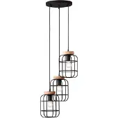 Brilliant Suspension noire GWEN | Suspension ronde à 3 lampes avec des détails en bois durable sur l'abat-jour | 3 douilles E27, 40 watts max. | Métal/bois