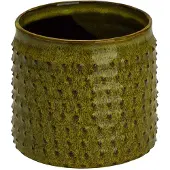 Cosy@home Cachepot Glazed Embossed Dots Vert D'herbe 13,5x13,5xh12,5cm Cylindrique Gres