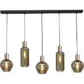 Masterlight Lampe à suspension noire et dorée Bounty Verre curio à 5 lumières