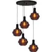 Masterlight Suspension loft 5 lumières - noire - Porto avec verres Ball rouges - Ø 24cm