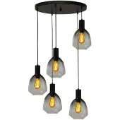 Masterlight Suspension loft 5 lumières - noire - Porto avec des lunettes vertes Nicolette