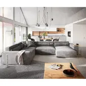 DELIFE Canapé panoramique Sirpio XL 360x260 cm Microfibre Taupe Recamiere variable