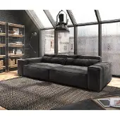 DELIFE Grand Canapé Sirpio XL 270x130 cm Microfibre Noir avec Tabouret