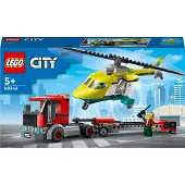 LEGO 60343 City Hélicoptère Transporteur, jouet à partir de 5 ans avec camion, hélicoptère de sauvetage et minifigures, idée cadeau