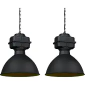 QAZQA Ensemble de 2 lampes suspendues industrielles petites noir mat - Sicko