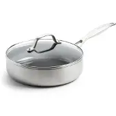 Greenpan Geneva, cocotte de 24 cm en acier inoxydable, revêtement antiadhésif durable, passe au four