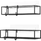 SmartaSaker Lot de 2 étagère de douche métal noir 32x12x6cm