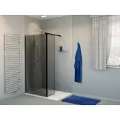Balmani Move douche à l'italienne avec panneau latéral pivotant 100 x 200 cm verre fumé profil noir mat