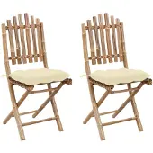 vidaXL Chaises de jardin pliantes 2 pcs. avec coussins bambou