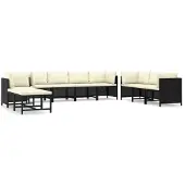 vidaXL Ensemble salon de jardin 10 pièces avec coussins Poly rotin noir