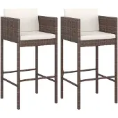 vidaXL Barhocker 2 Stk. mit Kissen Braun Poly Rattan