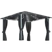 vidaXL Pavillon avec rideaux & guirlande lumineuse LED 3x3 m Anthracite Alu