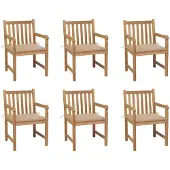 vidaXL Chaises de jardin 6 pcs. avec coussins beiges teck massif