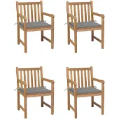 vidaXL Chaises de jardin 4 pcs. avec coussins gris teck massif