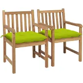 vidaXL Chaises de jardin 2 pcs. avec coussins vert clair en teck massif