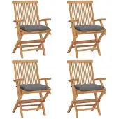 vidaXL Chaises de jardin avec coussins gris 4 pcs. Bois massif teck