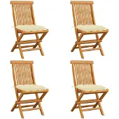vidaXL Chaises de jardin avec coussins blanc crème 4 pcs. Bois massif teck
