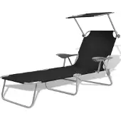 vidaXL Chaise longue avec protection solaire Acier noir