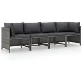 vidaXL Canapé de jardin 4 places avec coussins Gris Poly rotin